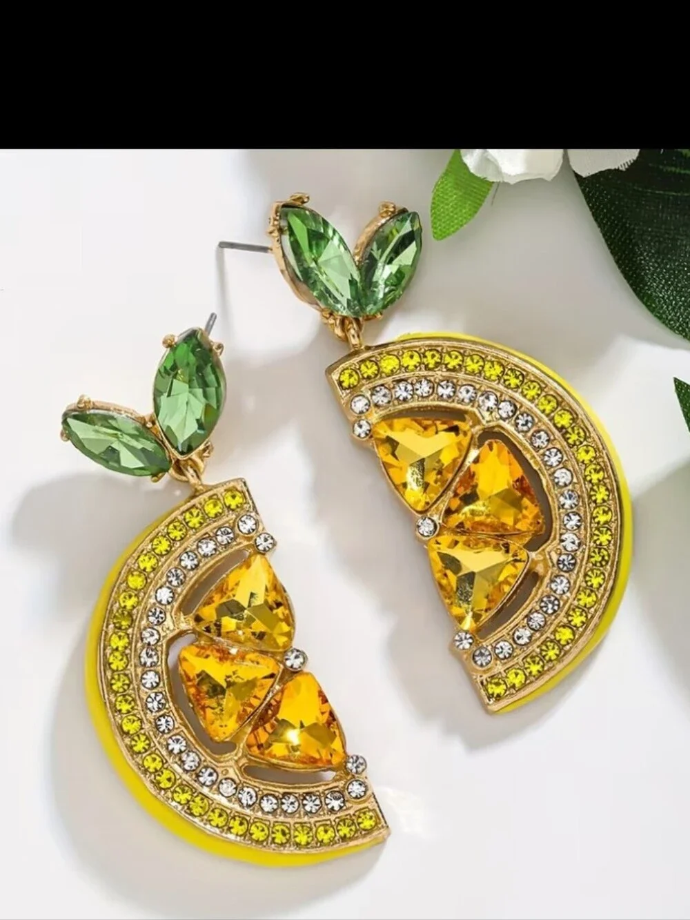Lemon Yellow & Green Crystal Drop Earrings